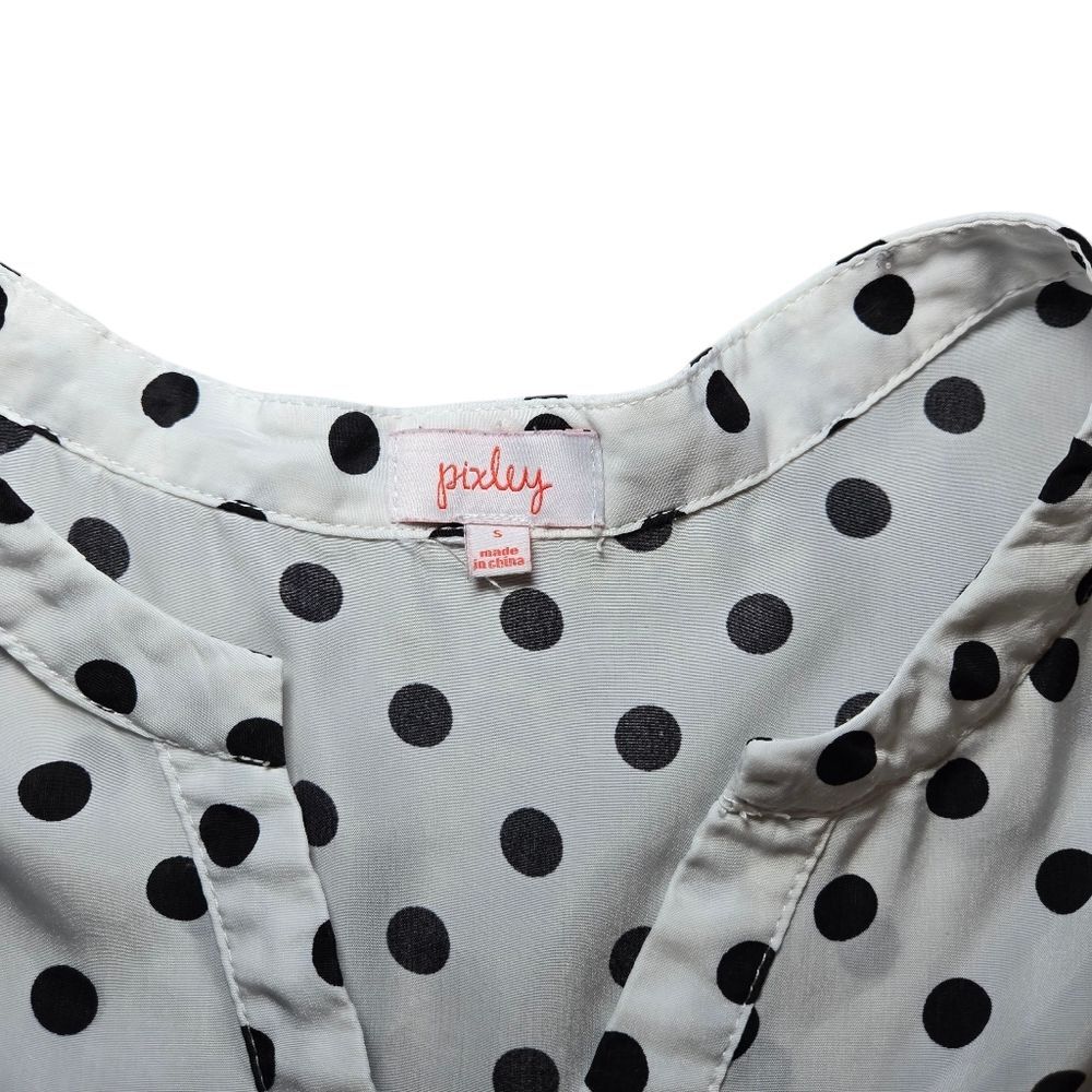 Anthropologie Pixley Front Tie Polka Dot Blouse - White/Black - Picture 7 of 7
